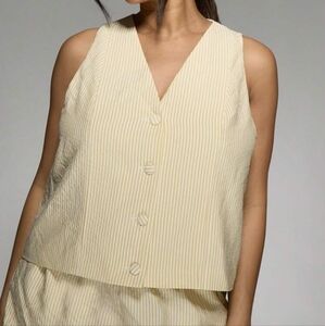 NWOT Missguided Seersucker Striped Vest, Buttery Yellow & White, Boxy Fit, Sz XL
